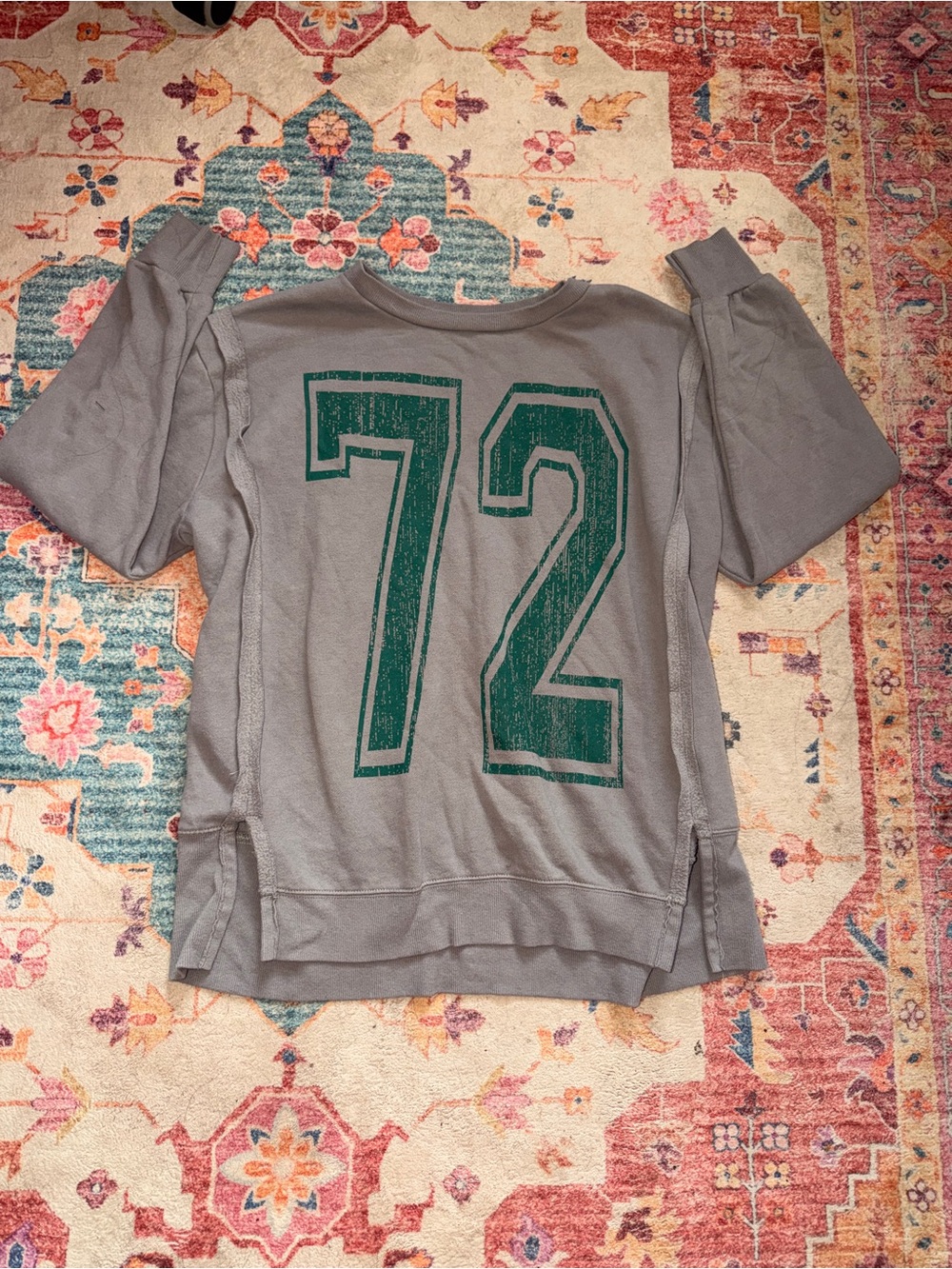 Women's Gray Crewneck Sweatshirt with Green '72' Graphic